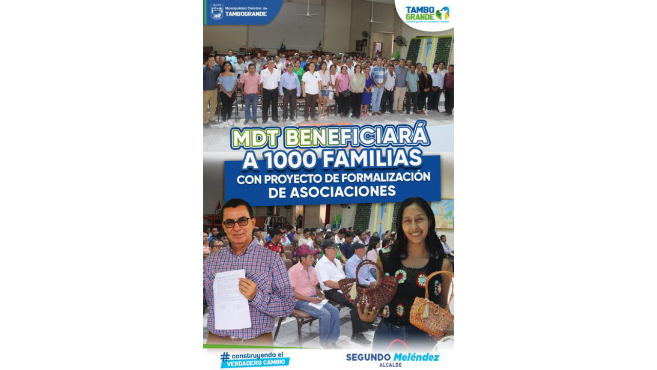 MDT BENEFICIARÁ A 1000 FAMILIAS CON PROYECTO DE FORMALIZACIÓN DE ASOCIACIONES