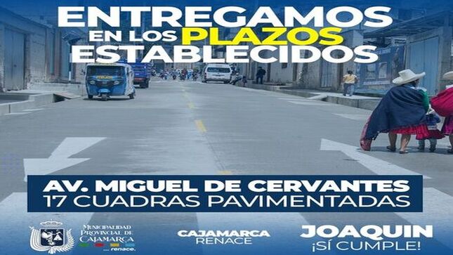 ✅Tal como lo anunció el alcalde provincial, Joaquin Ramírez Gamarra en su última conferencia de prensa "Avances de gestión 2024", se pudo entregar el 30 de mayo la obra de pavimentación de 17 cuadras en la avenida Miguel de Cervantes, obra que beneficia a decenas de familias mejorando su calidad de vida y el acceso al turismo.
¡𝐉𝐨𝐚𝐪𝐮𝐢𝐧 𝐬í 𝐜𝐮𝐦𝐩𝐥𝐞! 