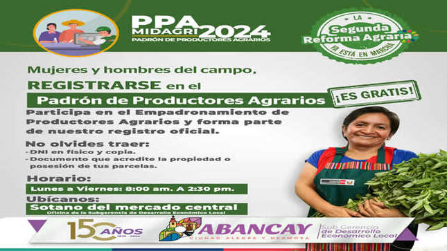 ¡Ven Y Regístrate!  Empezó Empadronamiento  De Productores Agrarios Del Ámbito  Provincial. 🤝🏻