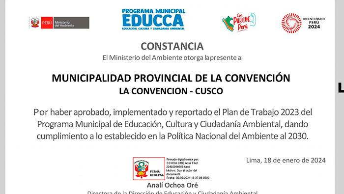 Éxito en el cumplimiento del plan de trabajo 2023 del Programa EDUCCA 2023 de la MPLC