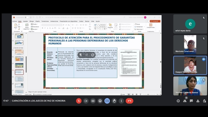 El módulo de la Defensoría del Pueblo en Tingo María dio a conocer los resultados del proceso de capacitación que dirigió a juezas y jueces de paz letrado, sobre los mecanismos de protección a personas defensoras de derechos humanos.