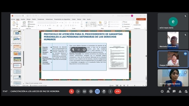 El módulo de la Defensoría del Pueblo en Tingo María dio a conocer los resultados del proceso de capacitación que dirigió a juezas y jueces de paz letrado, sobre los mecanismos de protección a personas defensoras de derechos humanos.