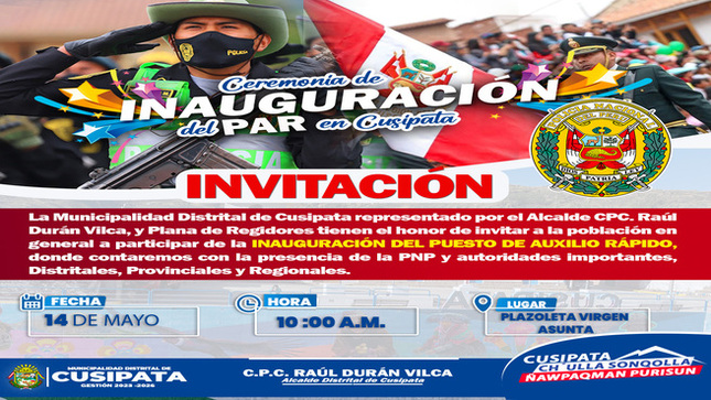 Invitación a la ceremonia de inauguración del puesto de auxilio rápido