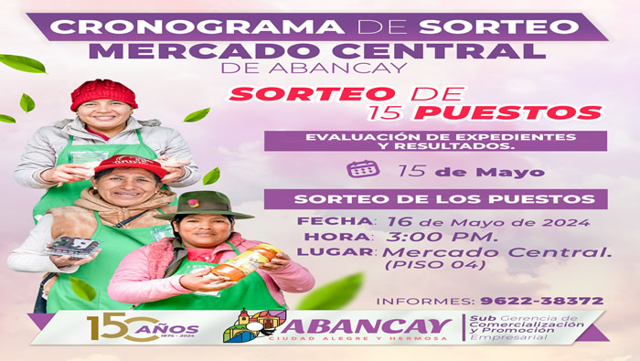 MPA: Anuncia Cronograma De Sorteo De Puestos En El Mercado Central De Abancay.