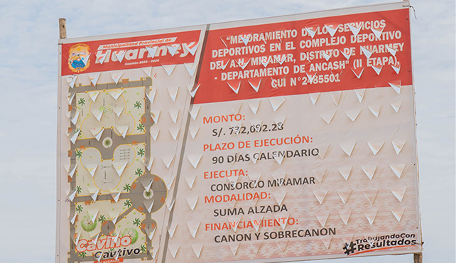 Fiscalizó los trabajos del proyecto de “Mejoramiento de los servicios deportivos en el complejo deportivo del A.H. Miramar (II etapa)”