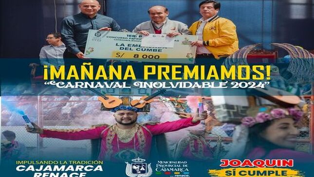 🥇🥈Mañana el alcalde provincial Joaquin Ramirez estará realizando la premiación a todos los ganadores del "Carnaval Inolvidable 2024. Te esperamos en las instalaciones del coliseo Qhapaq Ñan desde las 11 de la mañana. 