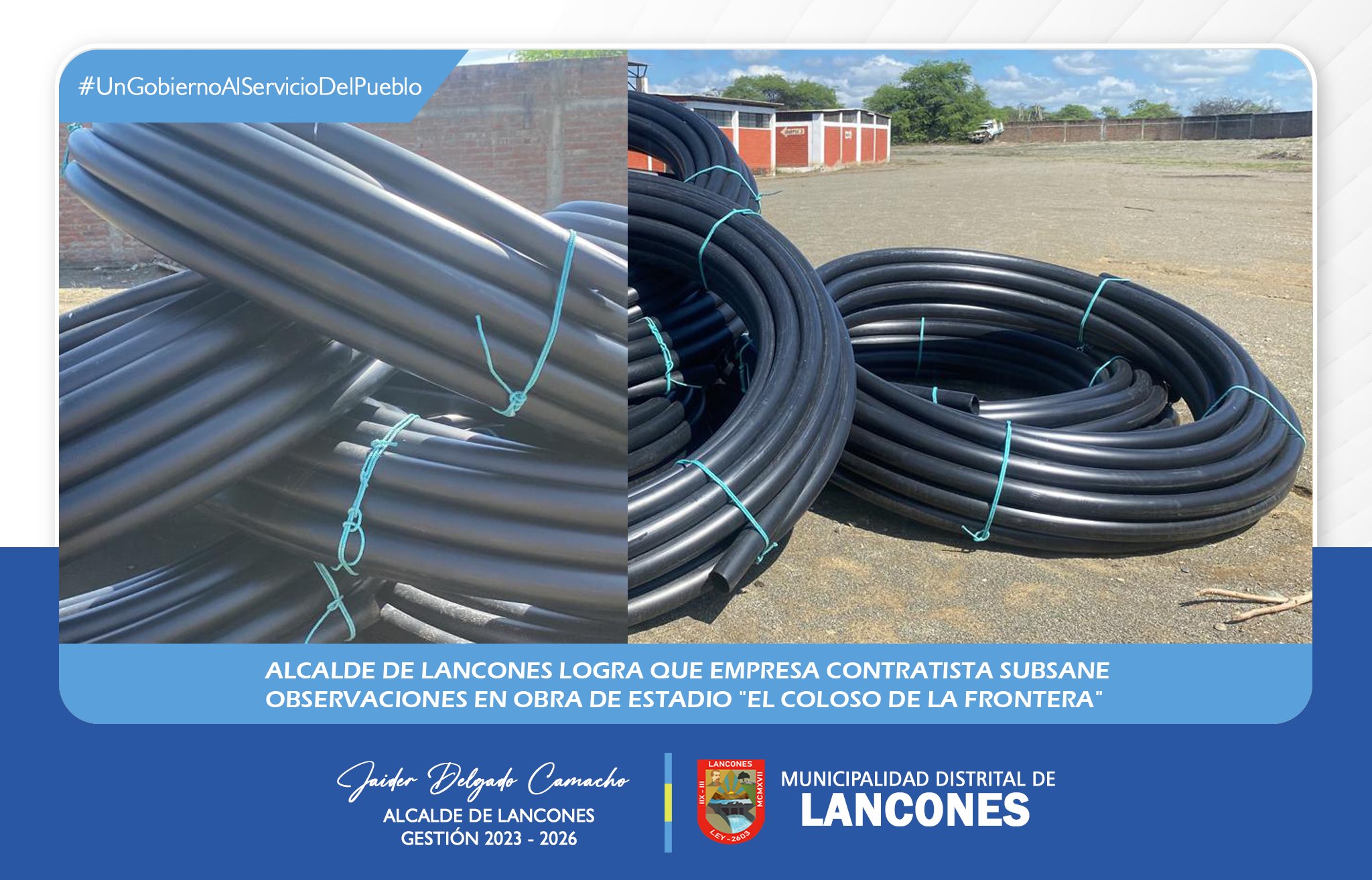 Alcalde de lancones logra que empresa contratista subsane una de las observaciones principales en obra de estadio "El Coloso de la Frontera"