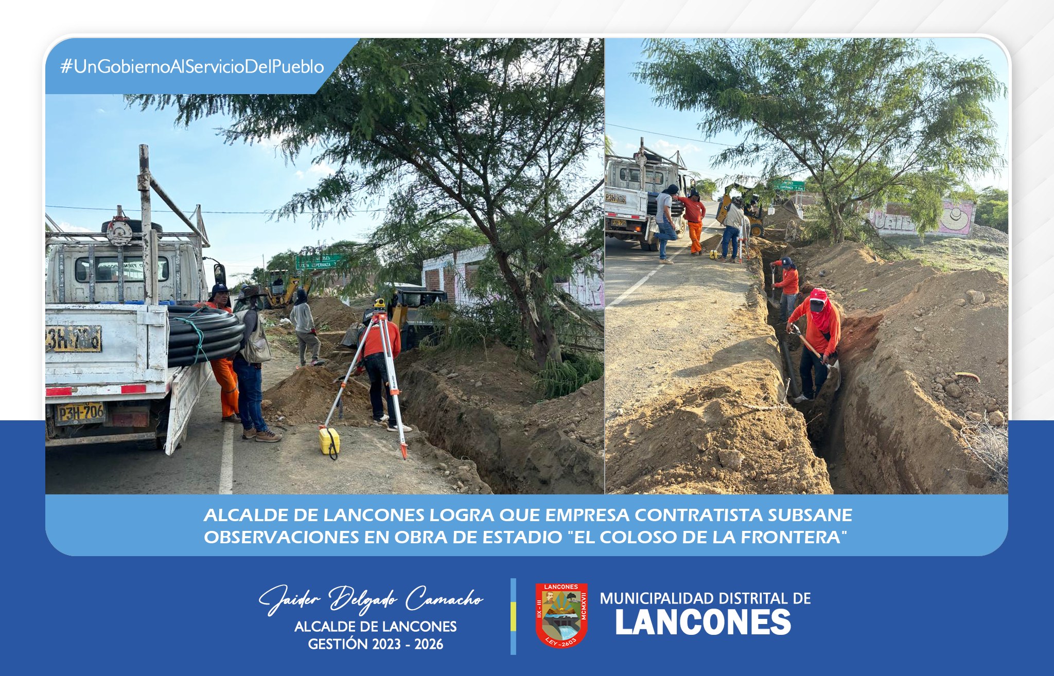 Alcalde de lancones logra que empresa contratista subsane una de las observaciones principales en obra de estadio "El Coloso de la Frontera"