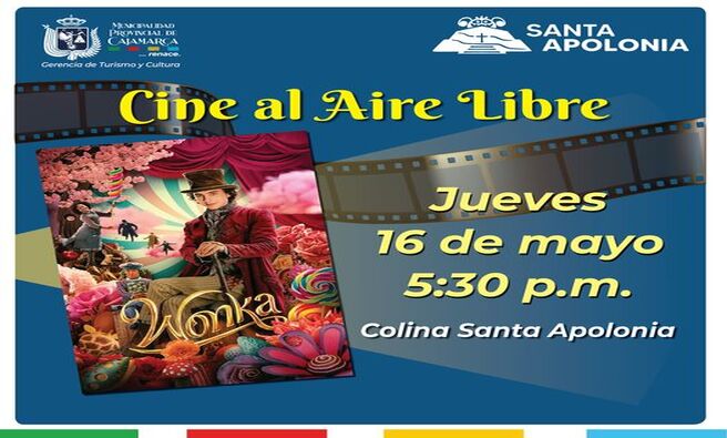 📣 Este jueves 16 de mayo, ven a la Colina Santa Apolonia a partir de las 🕠 5:30 a disfrutar de nuestro Cine al Aire Libre 🎥 y disfruta de la historia de uno de los amantes del chocolate Peruano 🇵🇪: Willy Wonka. Una película llena de perseverancia 💪, color y dulzura 🍫.
