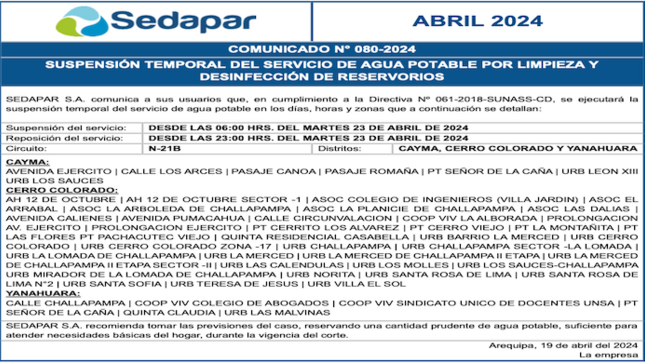 Comunicado N° 080-2024