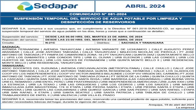 Comunicado N° 081-2024