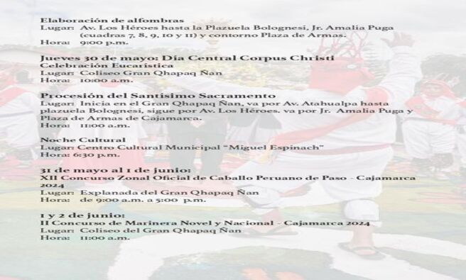 โ
Conoce aquรญ el programa oficial con todas las actividades en el marco de la celebraciรณn por Corpus Christi 2024.