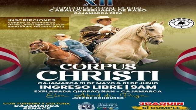 🏆Este 31 de mayo y 1 de junio participa del Concurso Zonal Oficial Caballo Peruano de Paso - Cajamarca 2024 que se realizará en la explanada del Qhapaq Ñan desde las 9:00 a. m. 🐎🐴