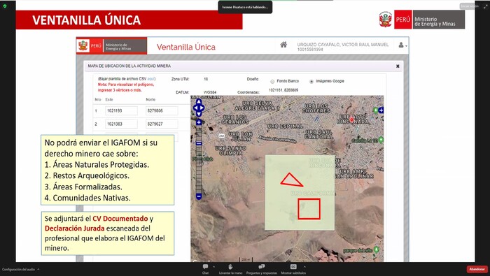 Capacitación Virtual: Orientaciones prácticas en el uso de la ventanilla única de formalización minera