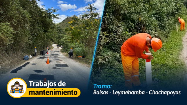 Provías Nacional realiza mantenimiento en el corredor vial Chachapoyas- El Tingo, Amazonas