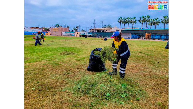 Continúan los trabajos de mantenimiento de las áreas verdes en el Estadio Municipal