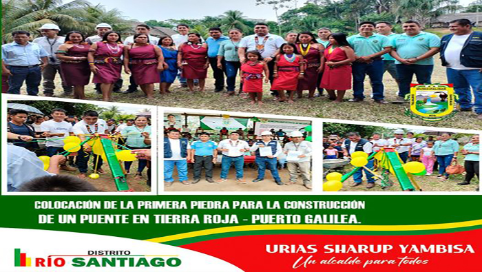 en la imagen se ve al alcalde y autoridades locales colocando la primera piedra