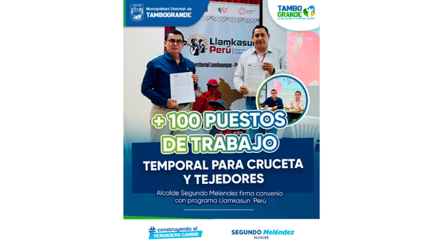 MÁS DE 100 PUESTOS DE TRABAJO TEMPORAL PARA POBLACIÓN DE CRUCETA Y TEJEDORES