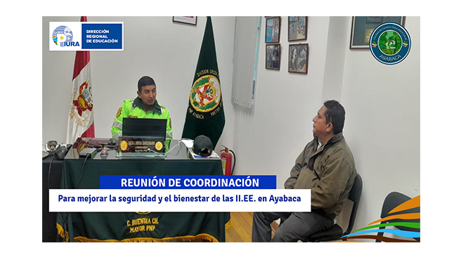 Reunión de coordinación entre Director de UGEL Ayabaca y Comisario de la Policía Nacional del Perú
