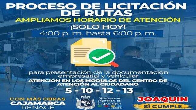 📌Amigo transportista, 𝐇𝐎𝐘 𝐥𝐮𝐧𝐞𝐬 𝟐𝟎 𝐝𝐞 𝐦𝐚𝐲𝐨 𝐬𝐞𝐫á 𝐞𝐥 𝐔́𝐍𝐈𝐂𝐎 𝐃Í𝐀  para presentar la documentación empresarial y vehicular mediante mesa de partes y por esa razón 
𝑨𝑴𝑷𝑳𝑰𝑨𝑴𝑶𝑺 𝑬𝑳 𝑯𝑶𝑹𝑨𝑹𝑰𝑶 𝑫𝑬 𝑬𝑵𝑻𝑹𝑬𝑮𝑨 𝑯𝑨𝑺𝑻𝑨 𝑳𝑨𝑺 6 𝑷.𝑴. debido a la transparencia y verificación de toda la documentación que es recepcionada en nuestros módulos. 