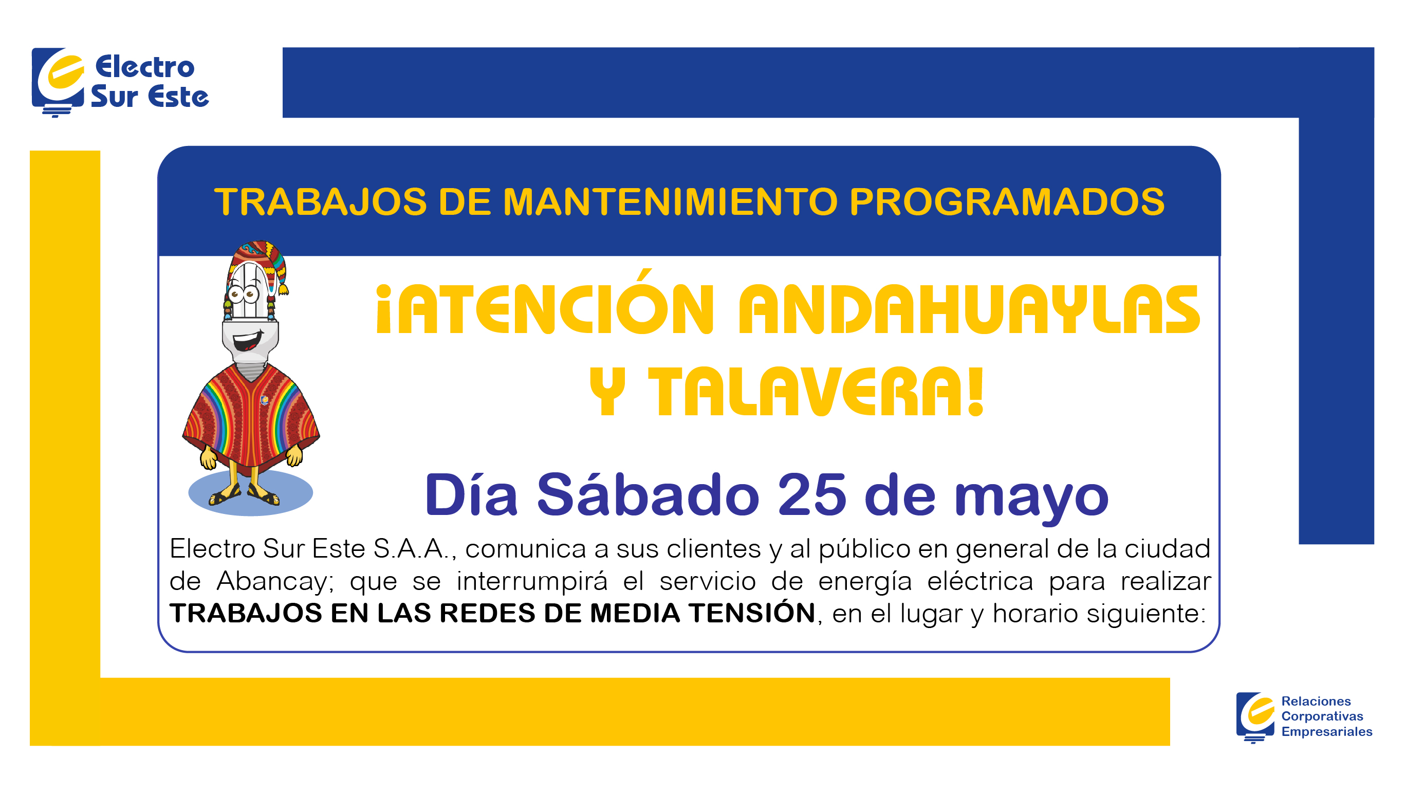 Información corte programado sábado 25 de mayo