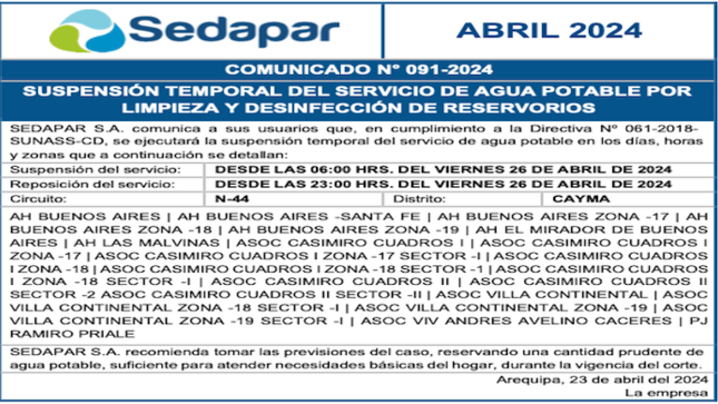 Comunicado N° 091-2024