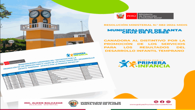 La Municipalidad de Santa Cruz de Flores Recibe Distinción por Promoción del Desarrollo Infantil Temprano.