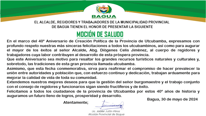Imagen del saludo a la provincia de Utcubamba