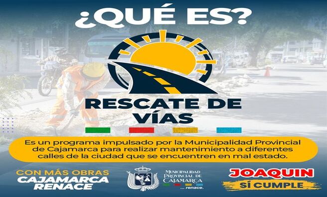 ✅conoce aquí un poco más sobre el programa ' RESCATE DE VÍAS' que viene impulsando la actual gestión municipal liderada por el alcalde provincial Joaquin Ramírez Gamarra
Aquí conocerás el primer grupo de calles que tendrán un mantenimiento para mejorar la transitabilidad: https://www.facebook.com/municipalidadcajamarca/posts/pfbid0SFKrmHogiiiD8WJLY8fnoeY3yztcDBEJcaTHhwMHLG83UFgmvDFNnQx1o87dAERJl