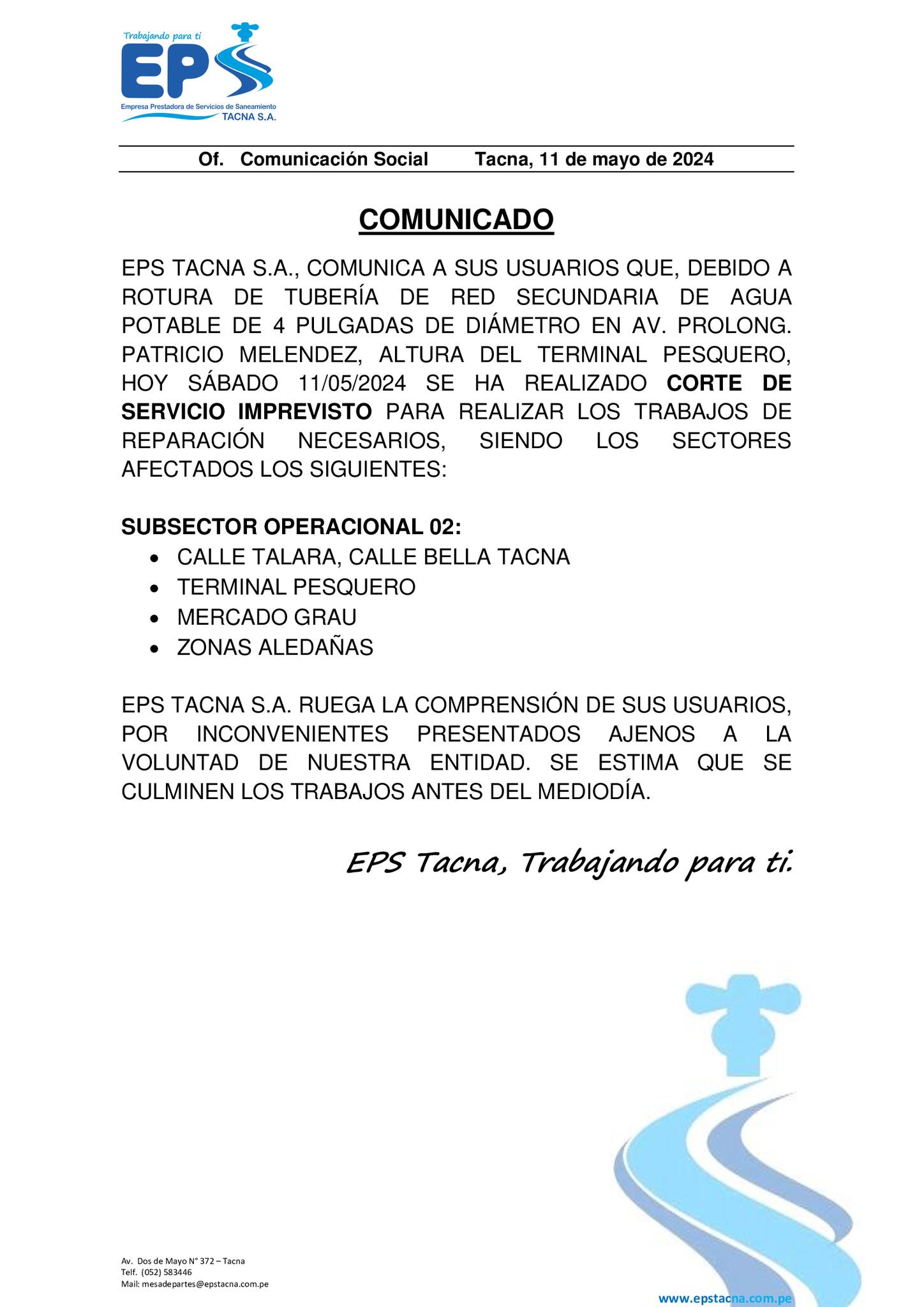 corte imprevisto