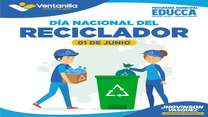 Cada 1 de junio se celebra en nuestro país el ‘Día Nacional del Reciclador’, el cual busca conmemorar la significativa labor que realiza este importante grupo de trabajadores y su aporte al desarrollo sostenible del país. El municipio distrital, a través de nuestro alcalde 𝐉𝐡𝐨𝐯𝐢𝐧𝐬𝐨𝐧 𝐕𝐚𝐬𝐪𝐮𝐞𝐳, saluda a todos los recicladores del distrito que cumplen la tarea de separar, recolectar, recuperar y comercializar materiales residuales y que encuentran en esta actividad una alternativa económica para generar ingresos a sus hogares.