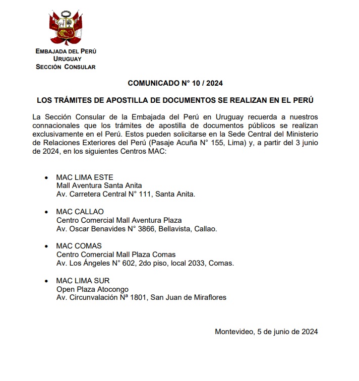 Comunicado N° 10 / 2024