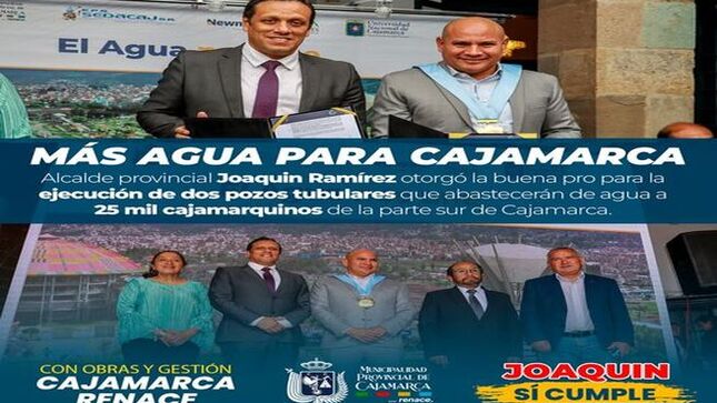 📌En un trabajo articulado entre la Municipalidad Provincial de Cajamarca, la EPS SEDACAJ, Newmot ALAC y la Universidad Nacional de Cajamarca, se firmaron los convenios que permitirán ejecutar el segundo y tercer pozo tubular, los mismos que contarán con reservorios apoyados. La ejecución de esta importante obra se realizará bajo la modalidad de obras por impuestos, permitiendo dotar de agua a más de 25 mil cajamarquinos de la zona sur. 