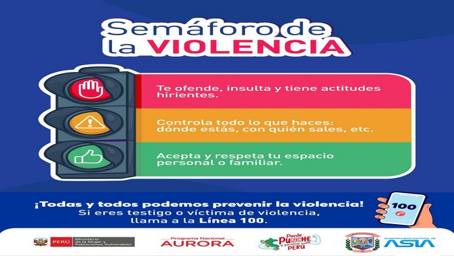  El #SemáforoDeLaViolencia nos ayuda a identificar las señales de alerta y a tomar medidas para prevenirlas.  Si te encuentras en una relación donde sufres de alguno de estos tipos de violencia ¡Actúa y llama a la  #Línea100!
¡Comparte esta información porque todas y todos podemos prevenir la violencia!
#MunicipalidadDistritalDeAsia
#PorelDesarrollodeAsia
#IsaiasAlcantaraAlcaldedeAsia