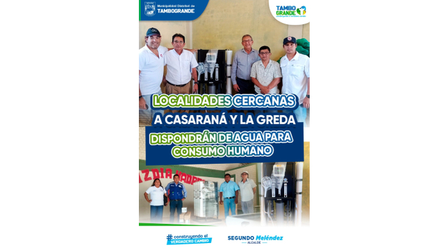 POBLADORES DE CASARANÁ Y LA GREDA DISPONDRÁN DE AGUA PARA CONSUMO HUMANO