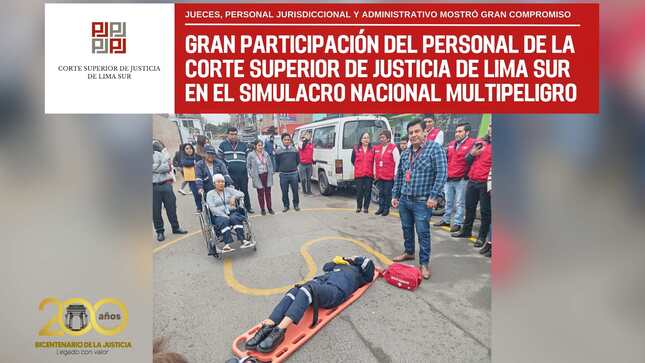 Gran Participación del personal de la Corte Superior de Justicia de Lima Sur en el Simulacro Nacional Multipeligro