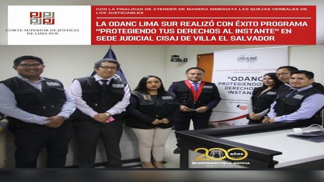 La ODANC Lima Sur realizó con éxito programa “Protegiendo tus derechos al instante” en Sede Judicial Cisaj de Villa El Salvador