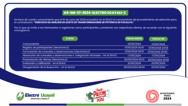 Adjudicación Simplificada N° AS-SM-27-2024-ELECTRO UCAYALI-2