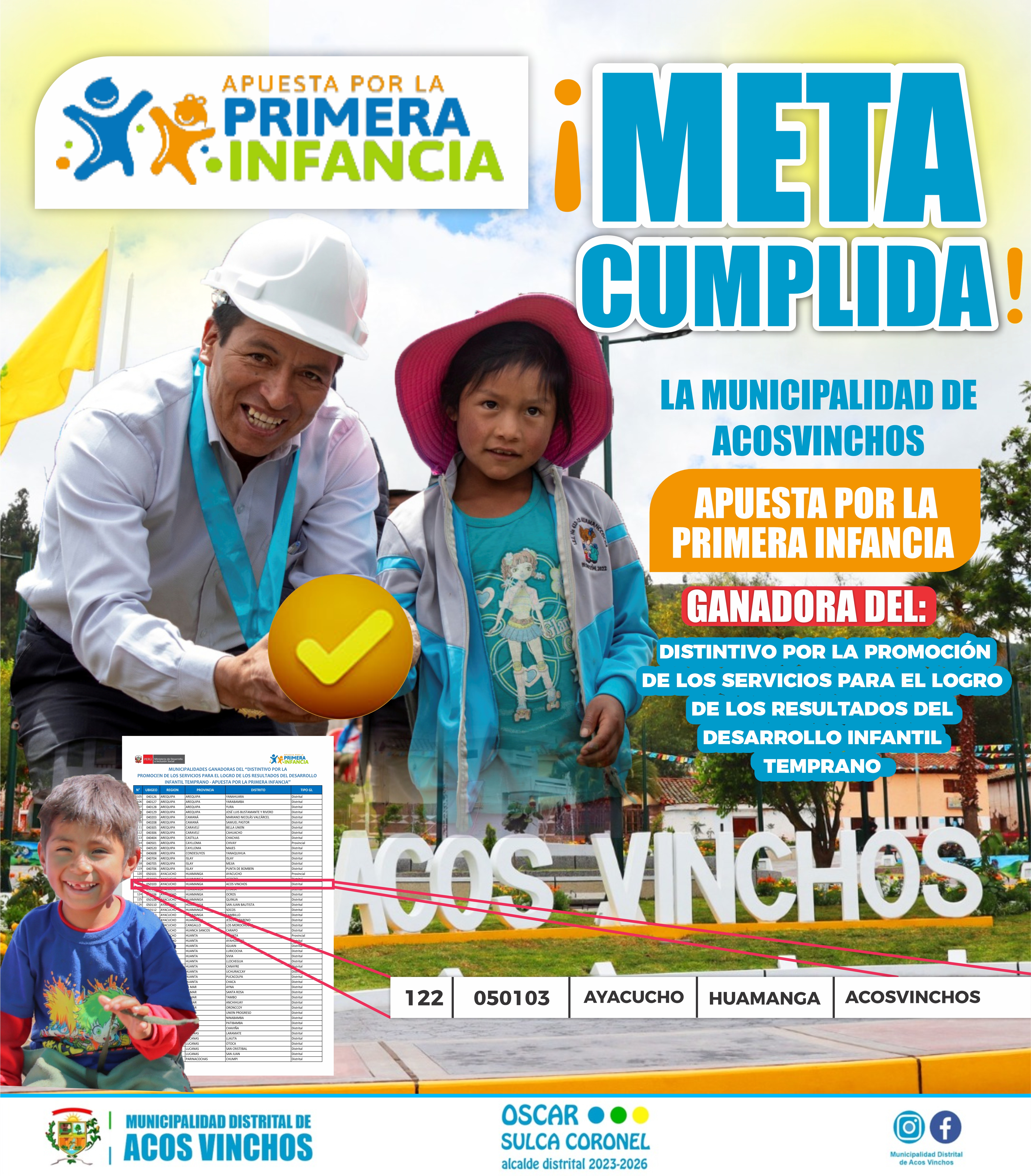 Municipalidad de Acos Vinchos, gana distintivo "Apuesta por la Primera Infancia".