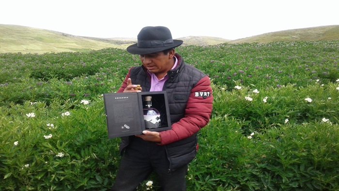 Archivo JPG de productor de papa mostrando una botella del Vodka 14 Inkas