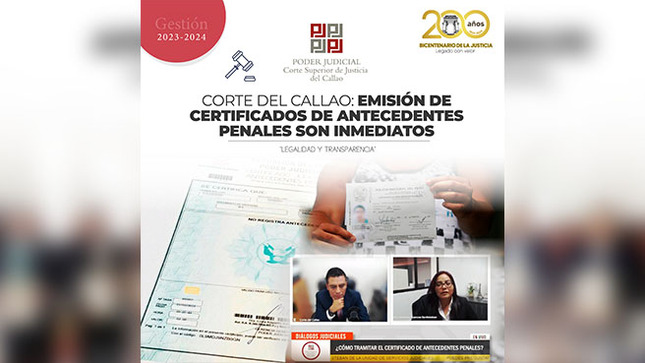 Corte del Callao: Emisión de Certificados de Antecedentes Penales son inmediatos