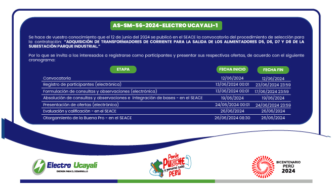 Adjudicación Simplificada N° AS-SM-56-2024-ELECTRO UCAYALI-1