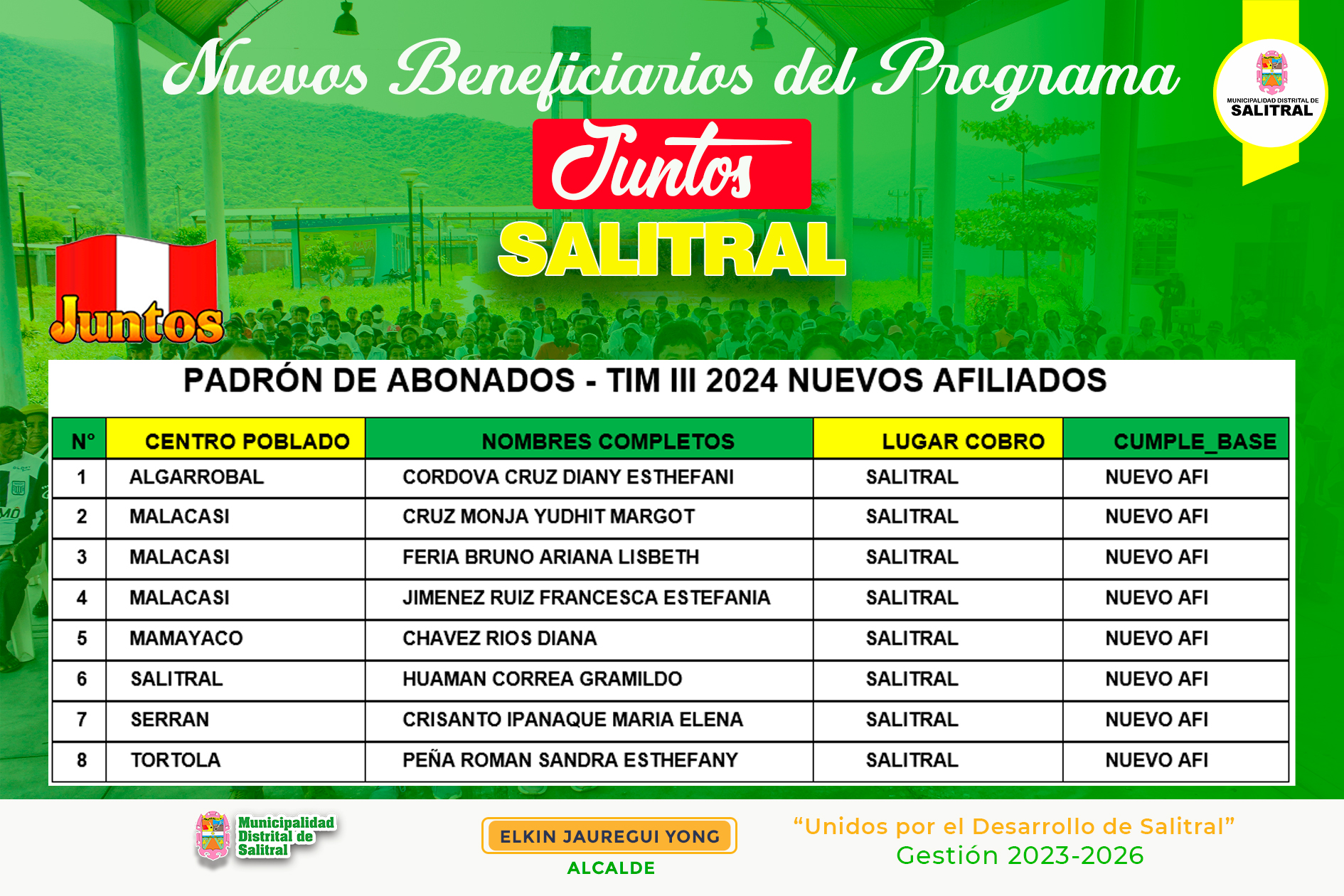 Nuevos beneficiarios del programa JUNTOS