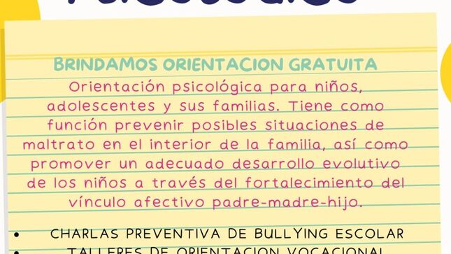  DEMUNA cuenta con un  servicio de psicología gratuito para todos 