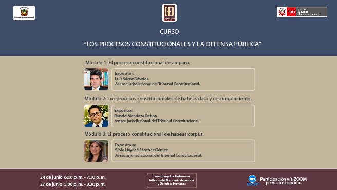 Tribunal Constitucional organiza curso “Los procesos constitucionales y la defensa pública” el lunes 24 y jueves 27 de junio
