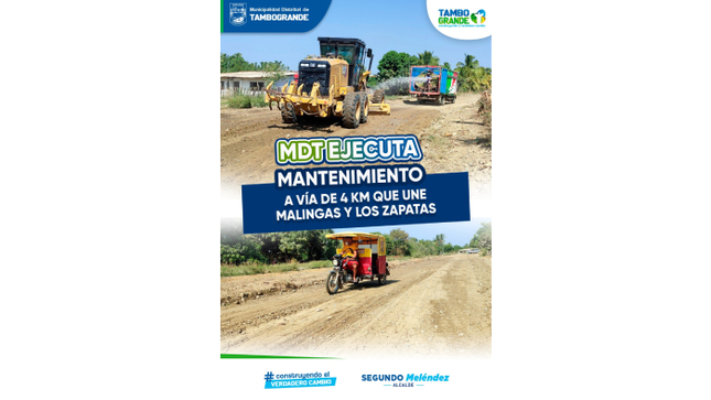 MDT EJECUTA MANTENIMIENTO A VÍA DE 4 KM QUE UNE MALINGAS Y LOS ZAPATAS