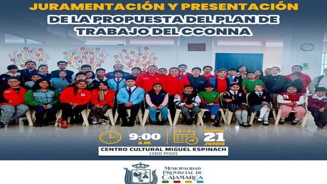 📌Invitamos a todos los cajamarquinos a participar de la juramentación del Consejo Consultivo de Niñas, Niños y Adolescentes y la presentación de la propuesta de trabajo. 