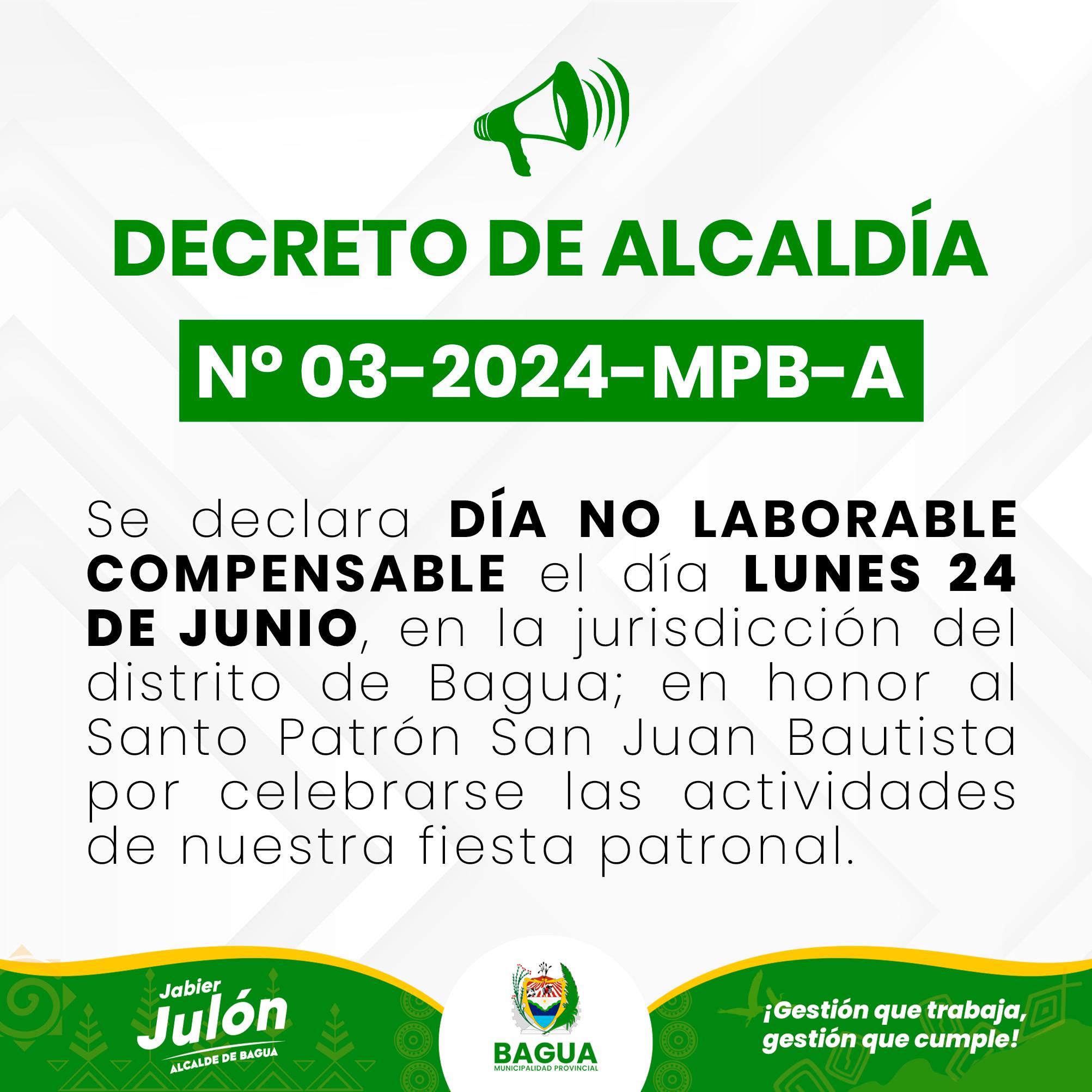 Imagen del 𝗗𝗘𝗖𝗥𝗘𝗧𝗢 𝗗𝗘 𝗔𝗟𝗖𝗔𝗟DI𝗔 𝗡° 𝟬𝟯-𝟮𝟬𝟮𝟰-𝗠𝗣𝗕-𝗔