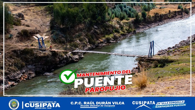 Se viene realizando trabajos de reparacion y mantenimiento del puente colgante de la comunidad paropujio