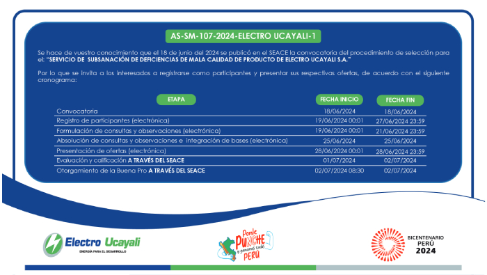 Adjudicación Simplificada N° AS-SM-107-2024-ELECTRO UCAYALI-1